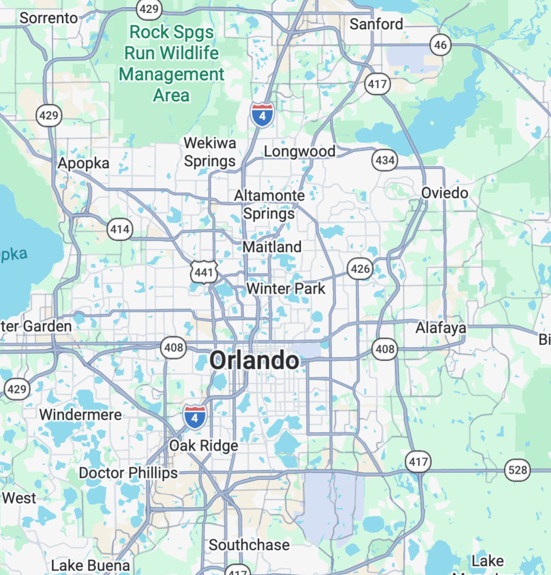 Map of the Orlando, Florida service area covering communities around ZIP 32810